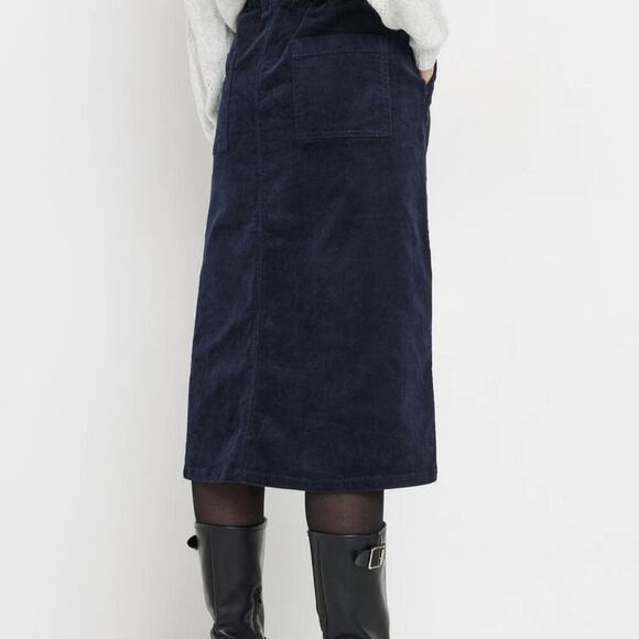 Blue A-Line Midi Skirt with Slit for Work - Picture 4 of 7